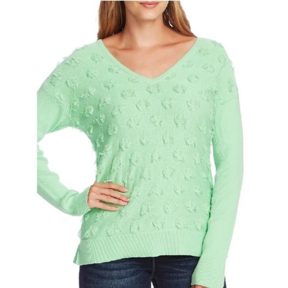 Vince Camuto Floating Fringe Dot V-Neck Sweater - Picture 1 of 7